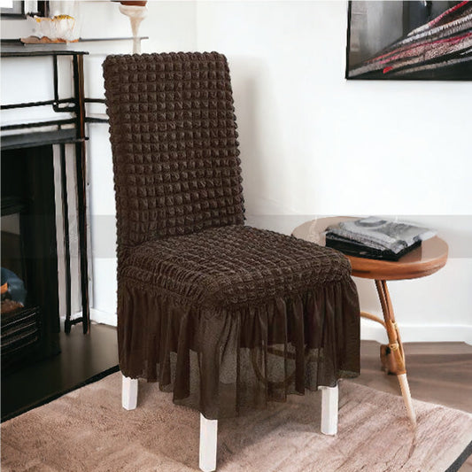 Frill Style Bubble Stuff Chair Cover (Brown Color)