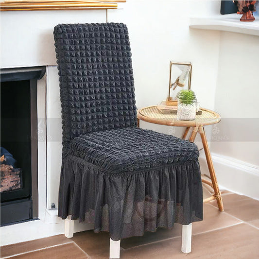 Frill Style Bubble Stuff Chair Cover (Dark Grey Color)