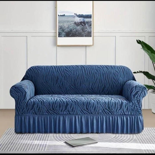 Zebra Velvet Sofa Cover (Blue Colour)