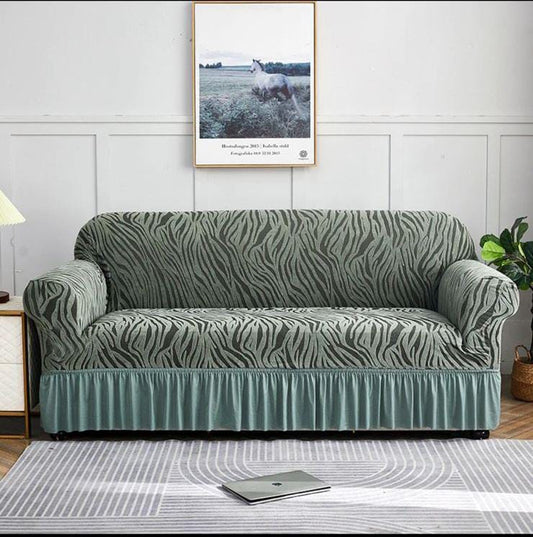 Zebra Velvet Sofa Cover (Coral Green Colour)