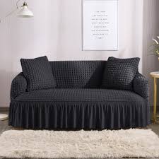 Frill Style Bubble Stuff Sofa Cover (Black Color)